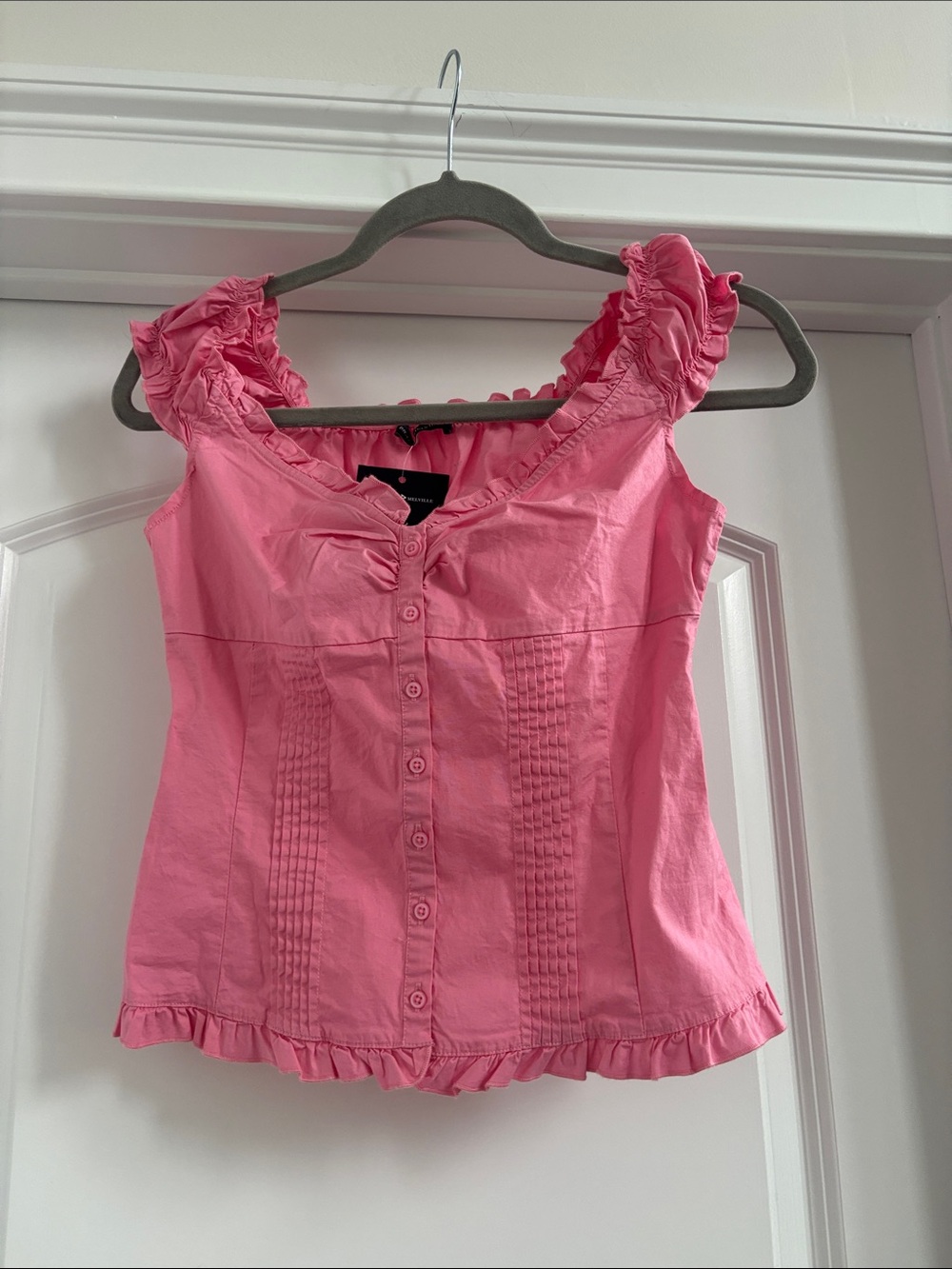 Brandy Melville Pink Ruffled Button-Front Women’s Top NWT